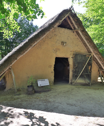 Eine der Hütten im Steinzeitdorf in Kussow - Aussenansicht