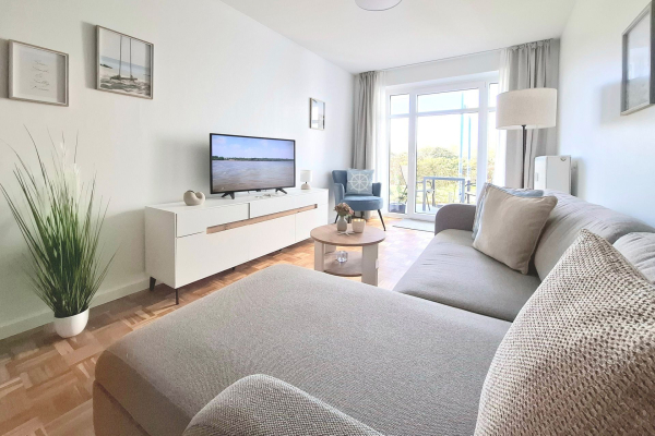 Haffblick Whg.21 - Blick auf den gemütlichen Wohnbereich mit Terrassenzugang