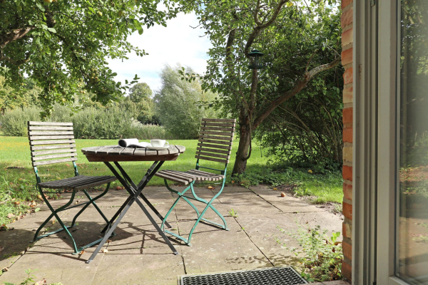 Schwanhaus - Blick auf die kleine Terrasse an der Küche/ Essbereich