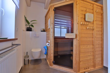 Ruhe-Insel Ferienhaus - Blick auf die Sauna im EG