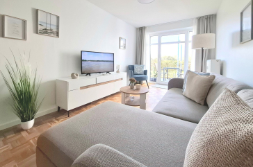 Haffblick Whg.21 - Blick auf den gemütlichen Wohnbereich mit Terrassenzugang