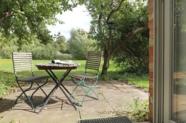 Schwanhaus - Blick auf die kleine Terrasse an der Küche/ Essbereich