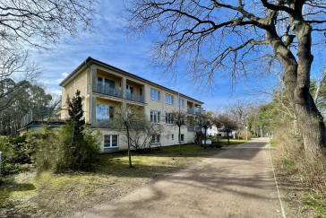 Strandflieder - Blick auf das Haus von der Strandpromenade